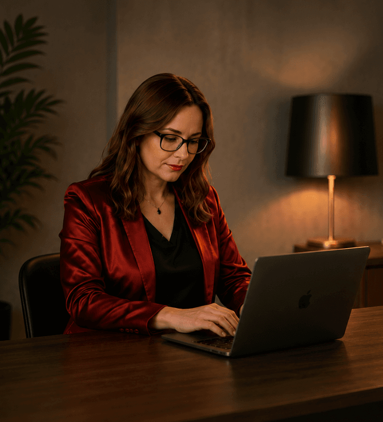 Julia Sokolsky working at her desk